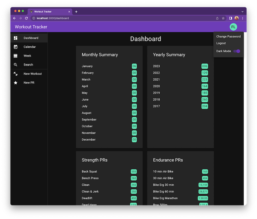workout tracker screenshot